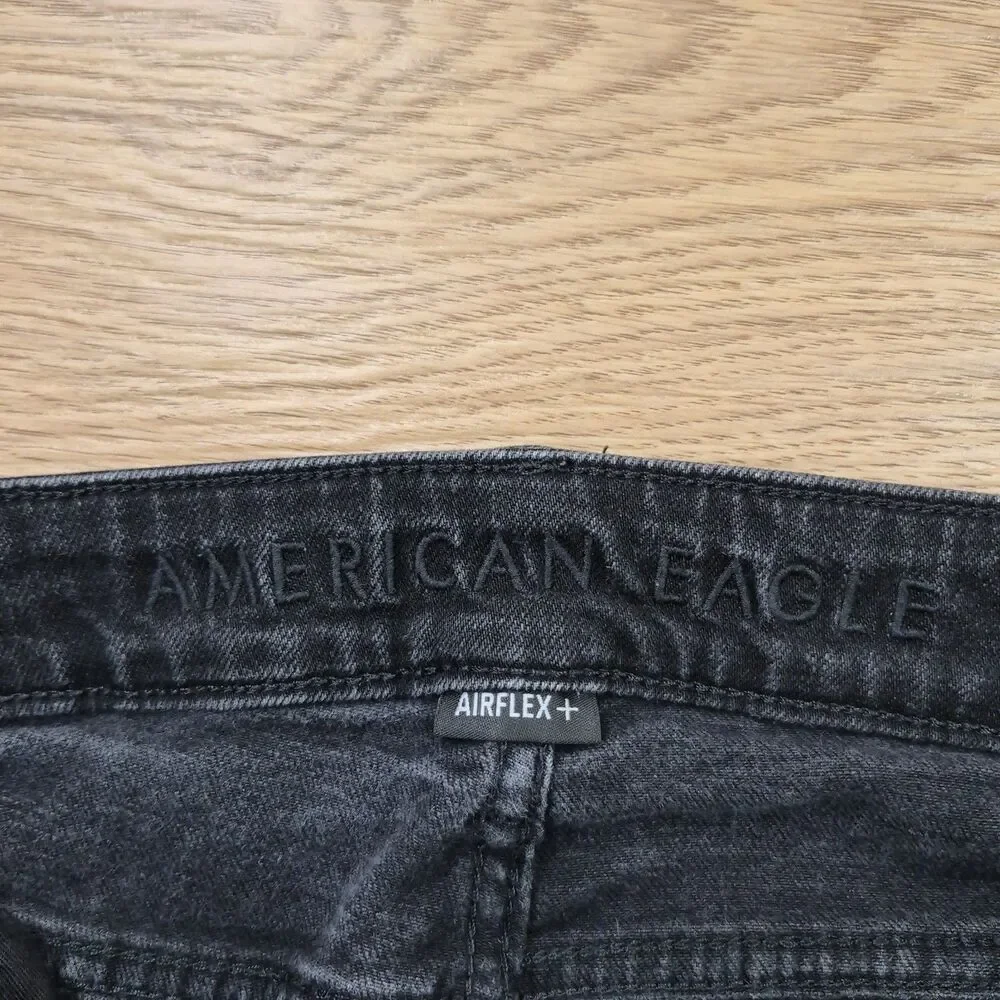 American Eagle Jeans Mens 38x33 Black Original Straight Mid Rise Airflex Denim